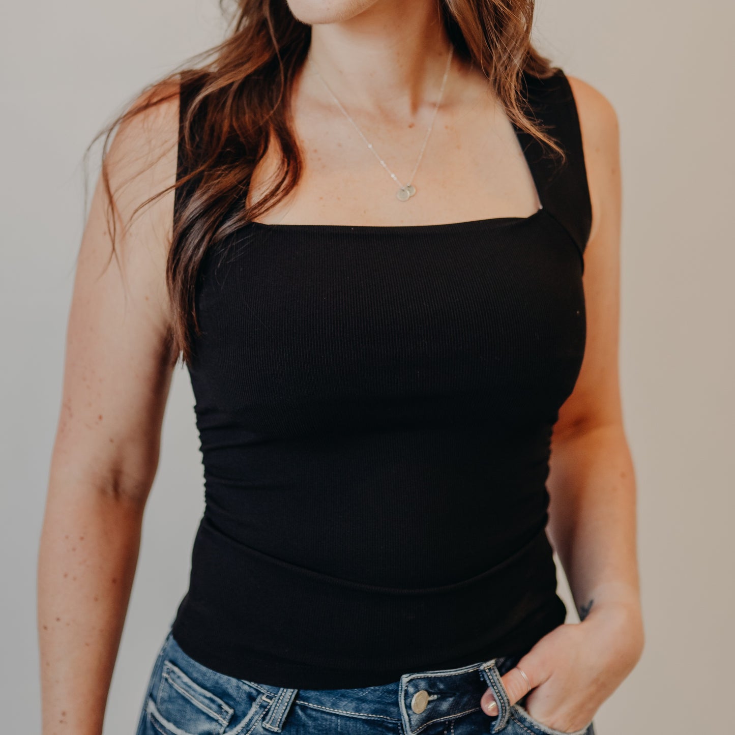 Blu Pepper | Square Neck Ruched Top | Black