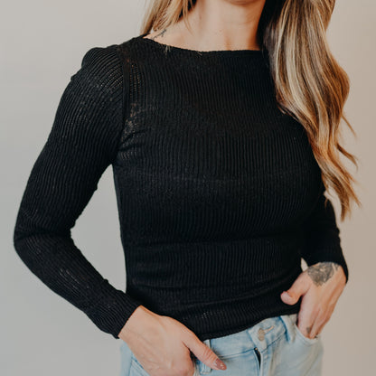 Blu Pepper | Boat Neck Crochet Top | Black