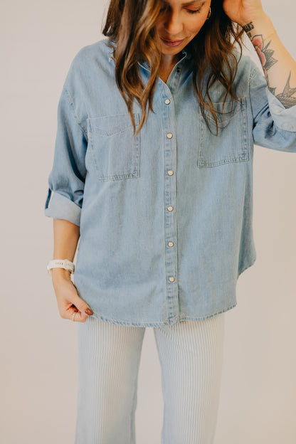 Blu Pepper | Collared Western Denim Top | Denim