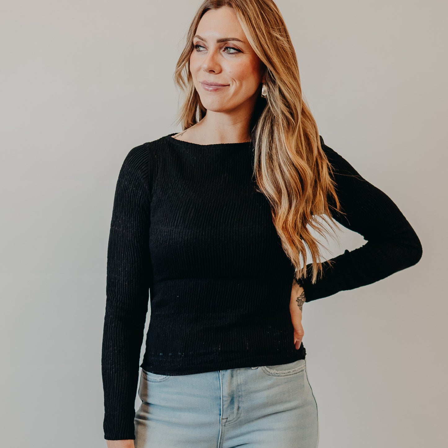 Blu Pepper | Boat Neck Crochet Top | Black