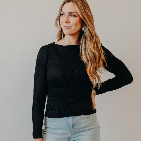 Blu Pepper | Boat Neck Crochet Top | Black
