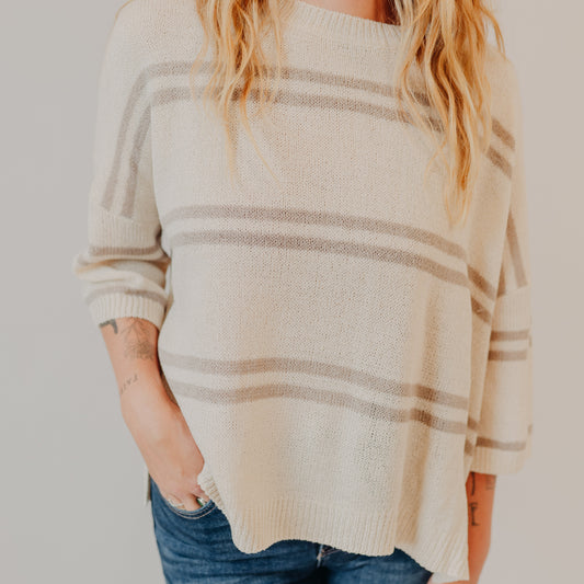 Be Cool | Drop Shoulder Striped Sweater | Natural