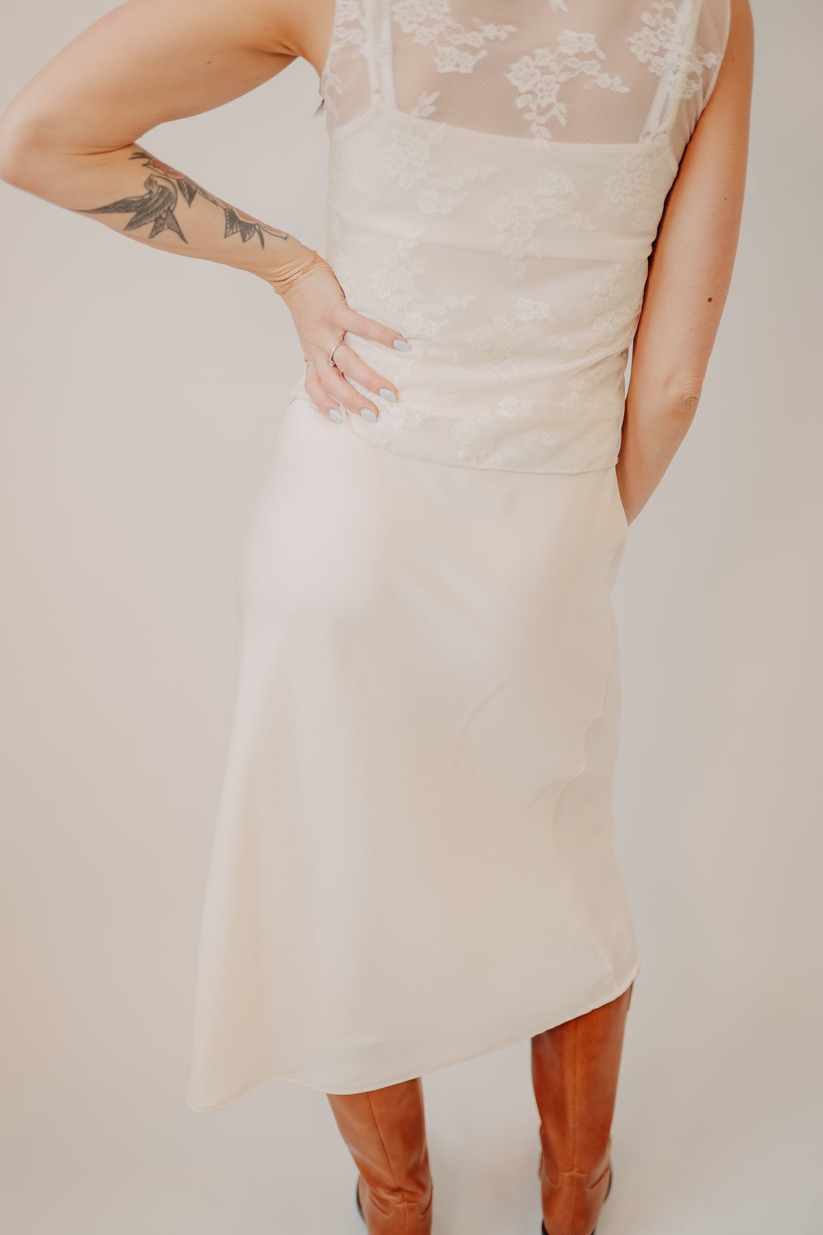 Fun2Fun | Satin Midi Skirt | Ivory