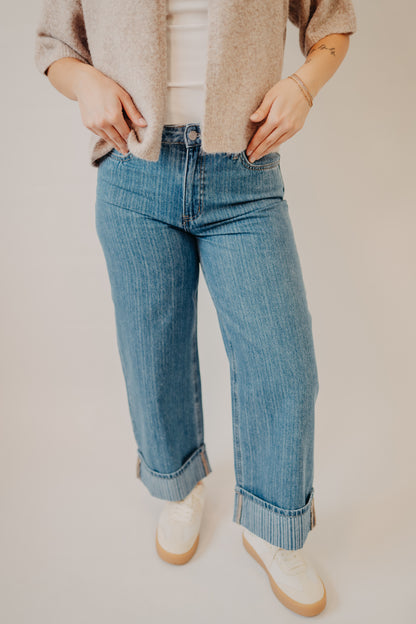Vervet | High Rise Jacquard Stripe Cuff Wide | Nostalgic