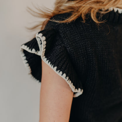 Blu Pepper | Crochet Floral Ruffled Cardigan | Black