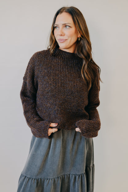 Blu Pepper | Mock Neck Knit Sweater | Brown