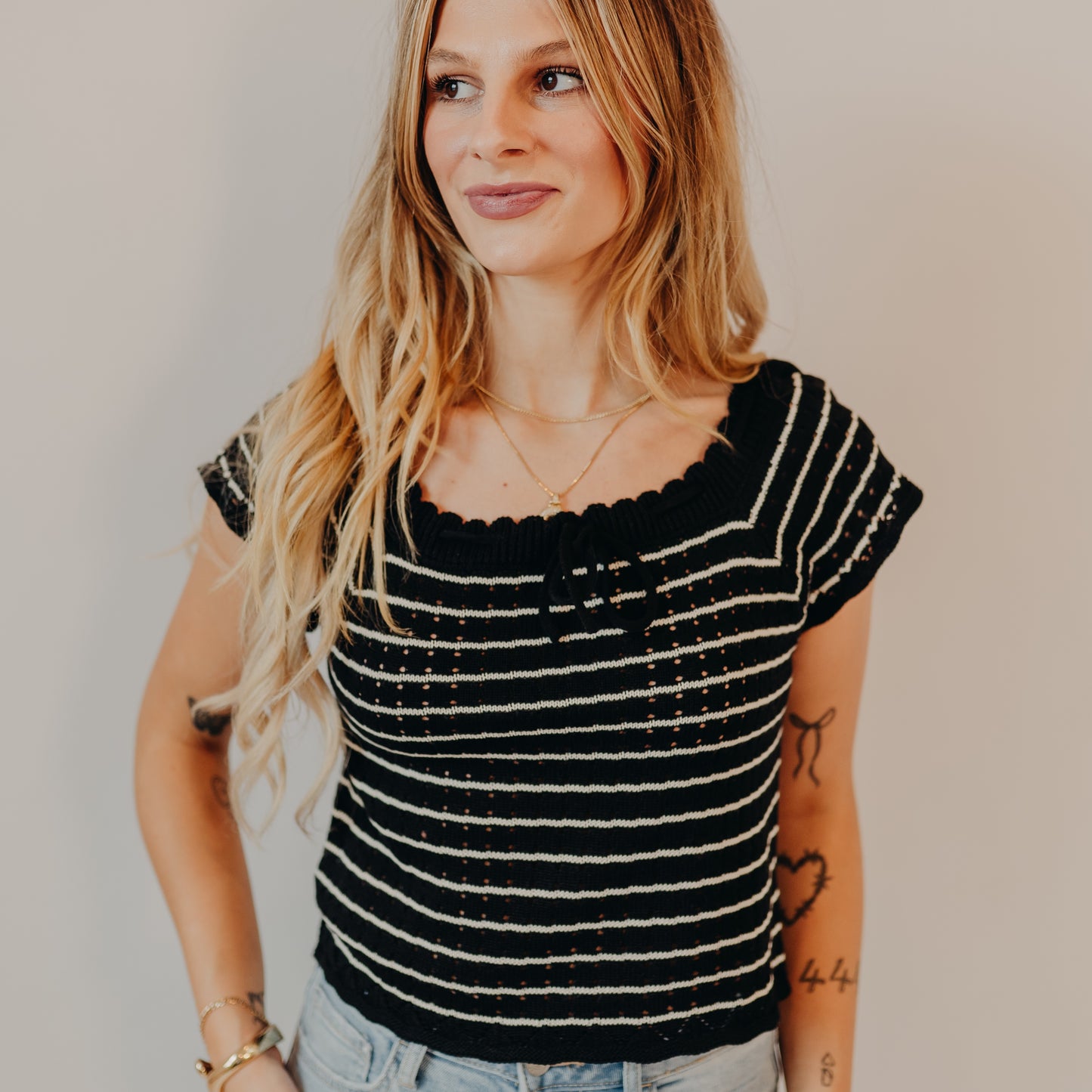 Doe & Rae | Vintage Inspired Striped Top | Black