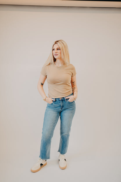 Flying Monkey | Mid Rise Crop Straight Uneven Hem | Stately