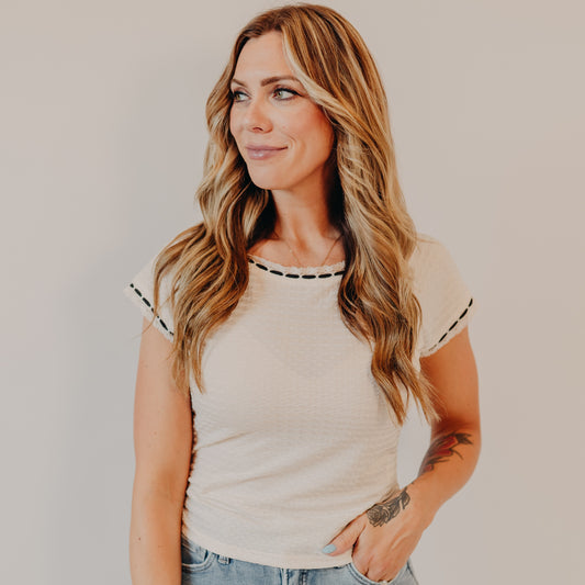 Doe & Rae | Textured Lace Detailed Top | Cream