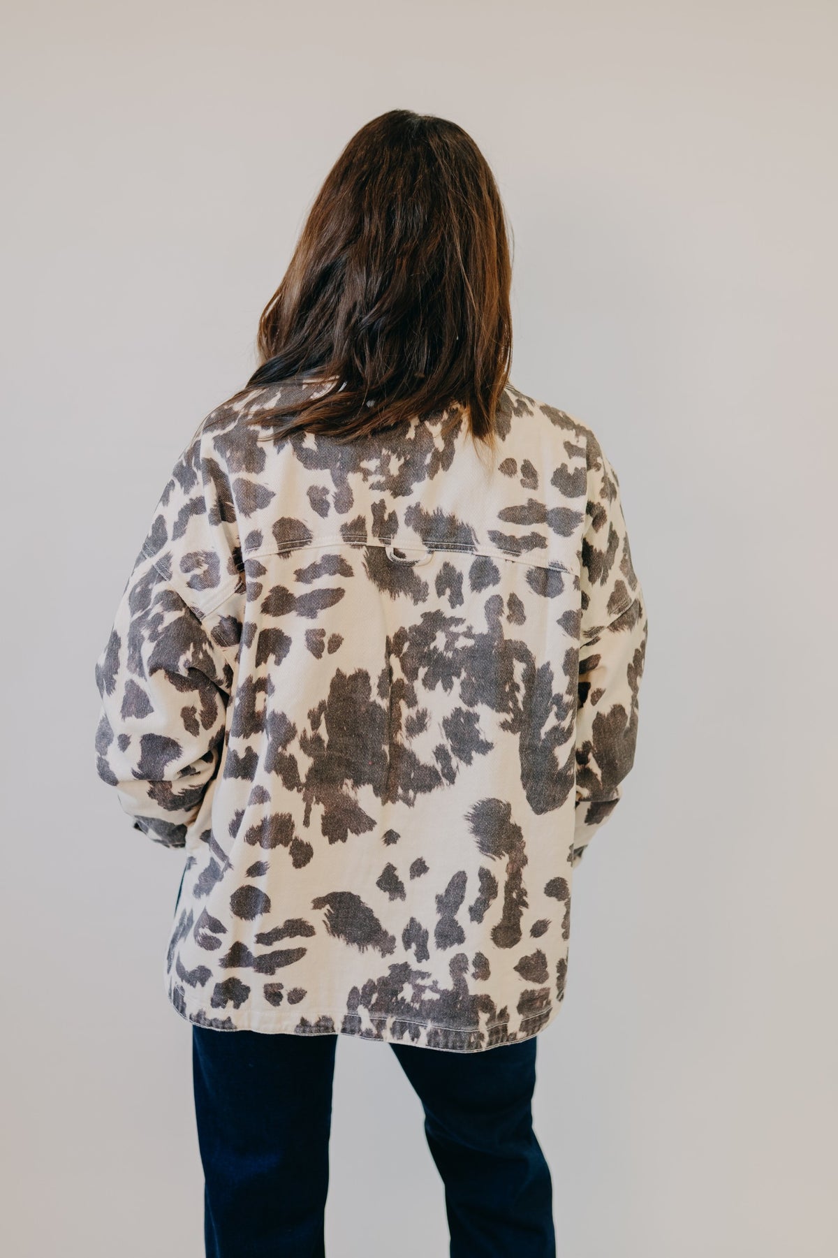 By Together | Rogue Cow Print Denim Jacket | Cream Chocolate