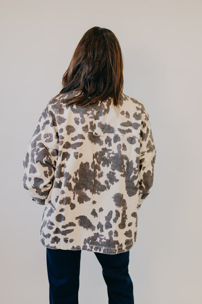 By Together | Rogue Cow Print Denim Jacket | Cream Chocolate