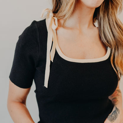 Wishlist | Square Neck Ribbed Top | Black Cream