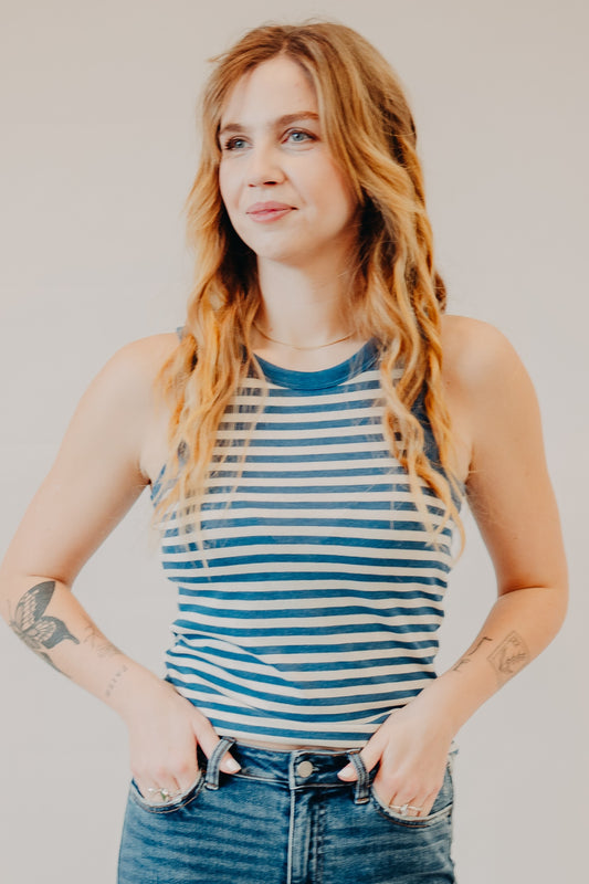 Z Supply | Select Striped Tank | Calypso Blue Indigo