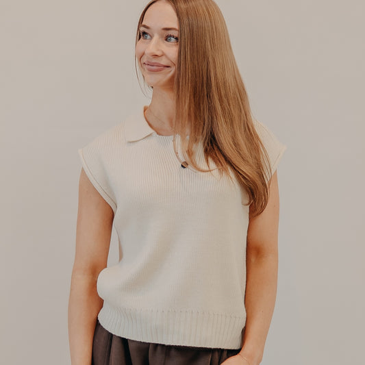 By Together | Ribbed Knit Polo Vest | Natural