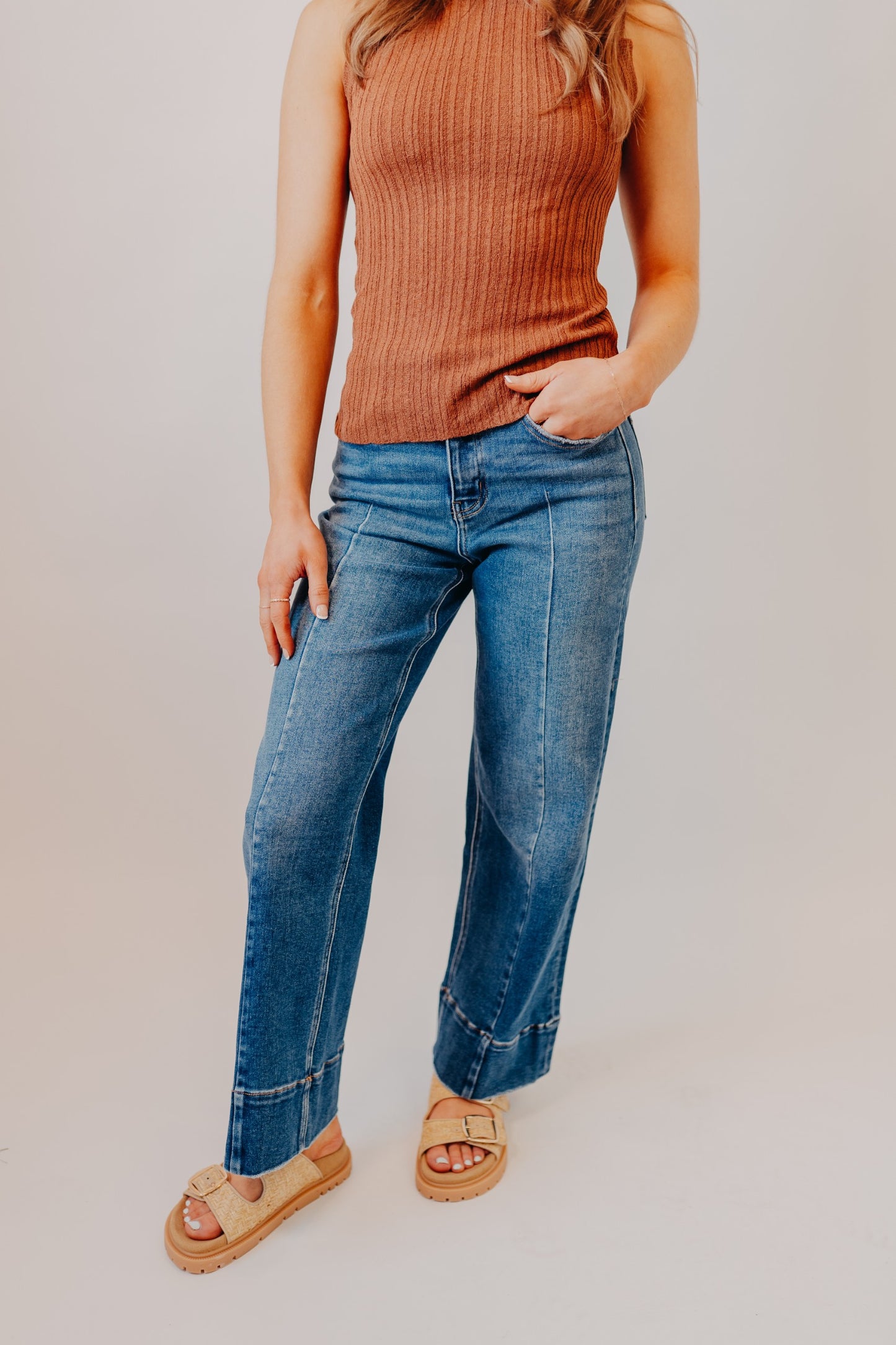Vervet | High Rise Ankle Wide Trouser | Golden Aura