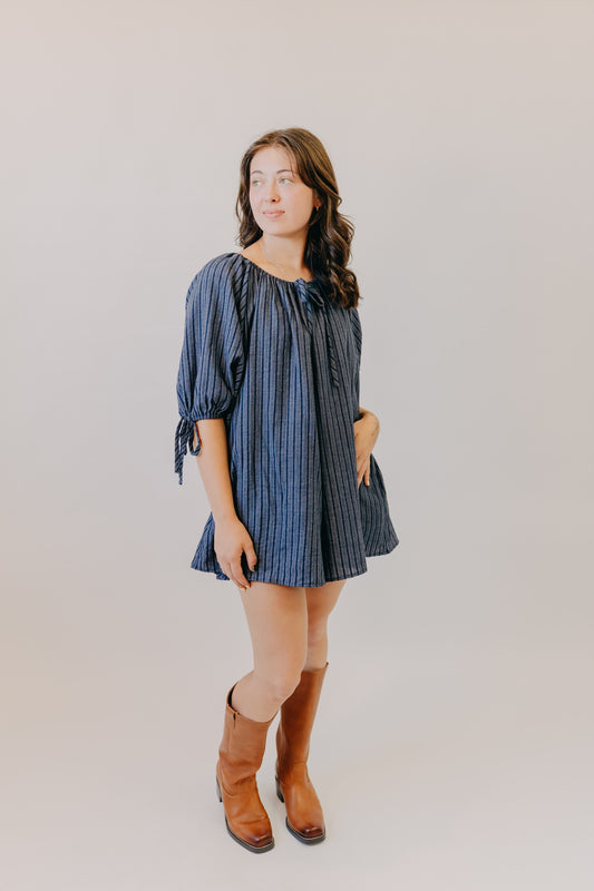 Miou Muse | Stripe Detail Loose Romper | Navy