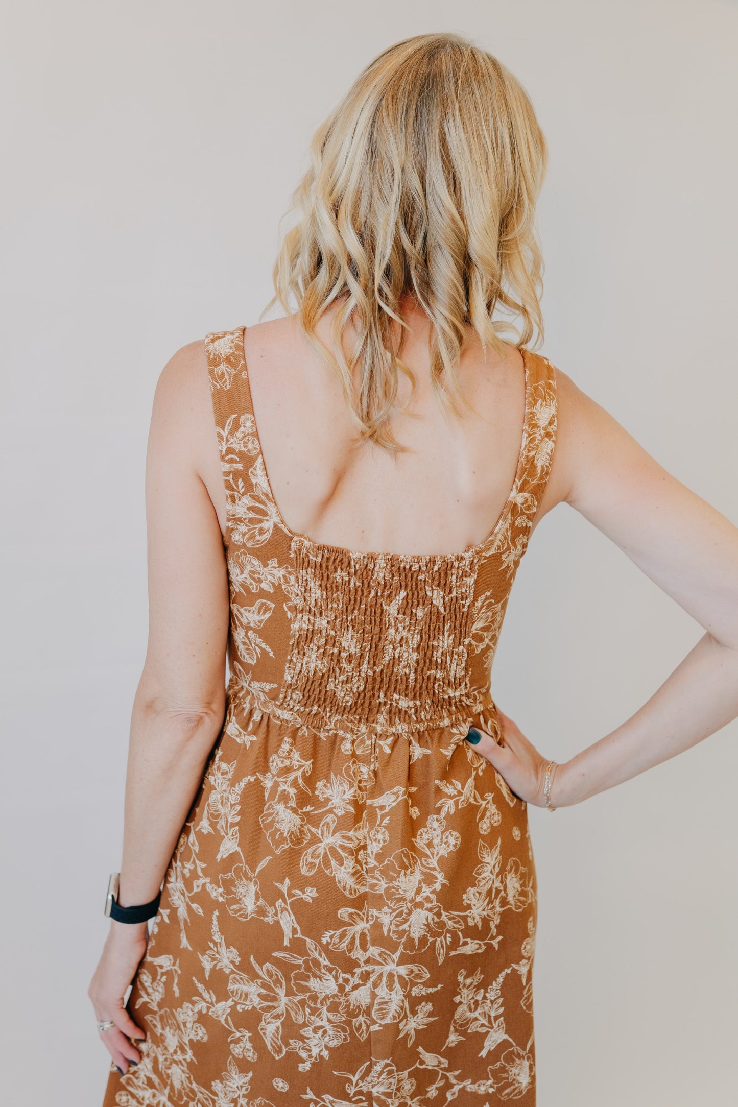 Blu Pepper | Floral Toile Midi Dress | Caramel