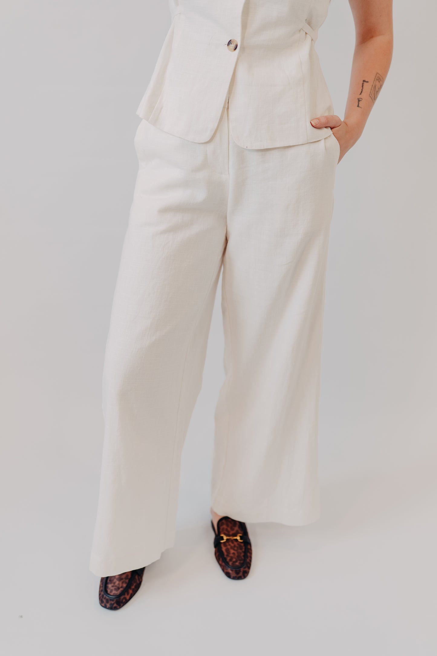 Miou Muse | Wide Leg Linen Trousers | White