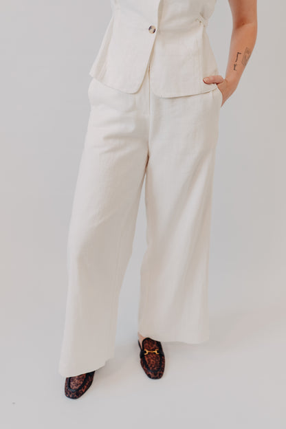 Miou Muse | Wide Leg Linen Trousers | White
