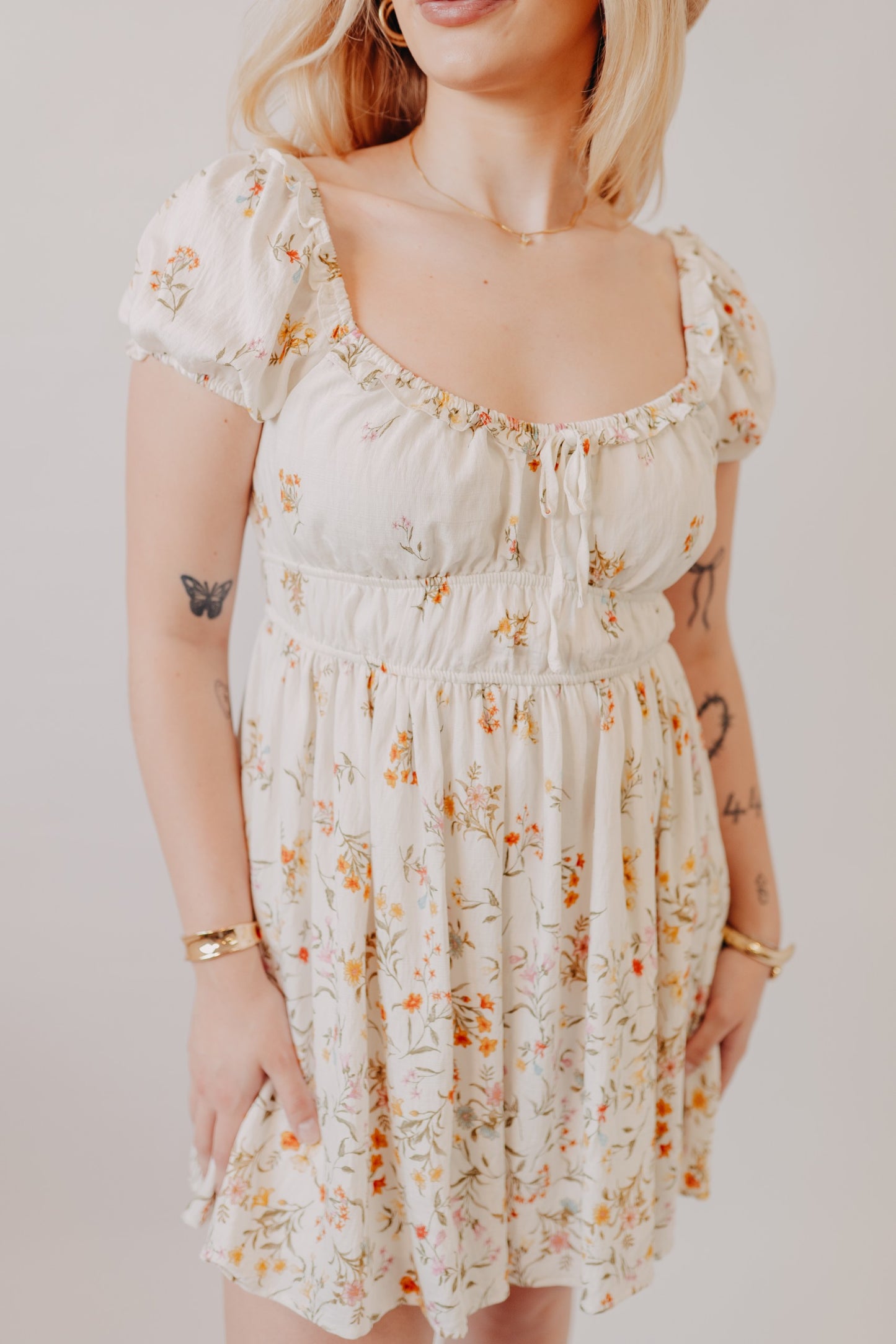 Blu Pepper | Floral Front Tie Midi Dress | Ivory Multi