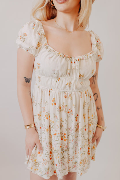 Blu Pepper | Floral Front Tie Midi Dress | Ivory Multi