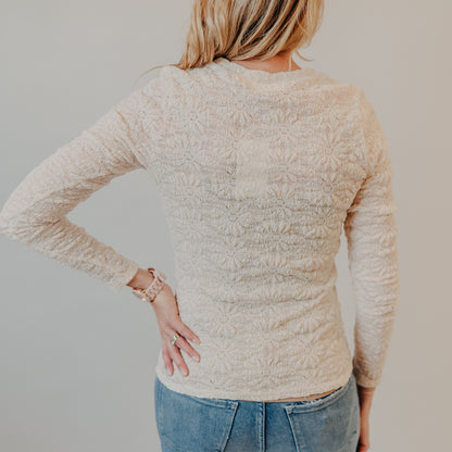 Gilli | Round Neck Texture Knot Top | Ivory