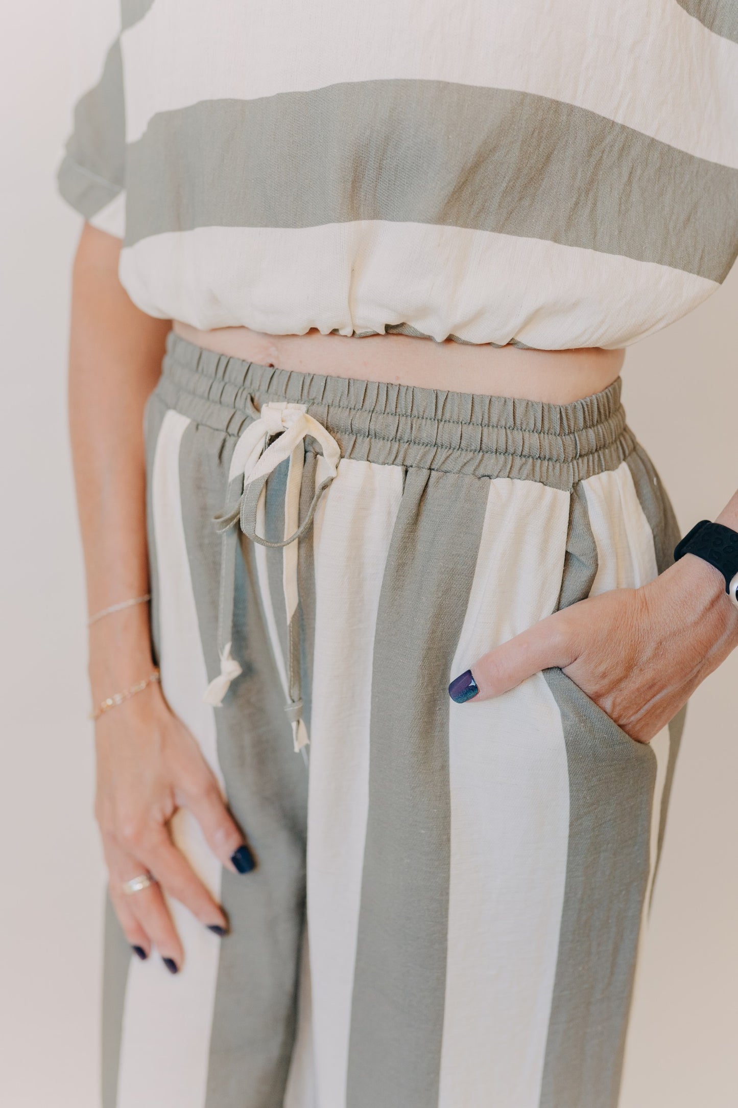 Miou Muse | Wide Stripe Boat Neck Top | Olive