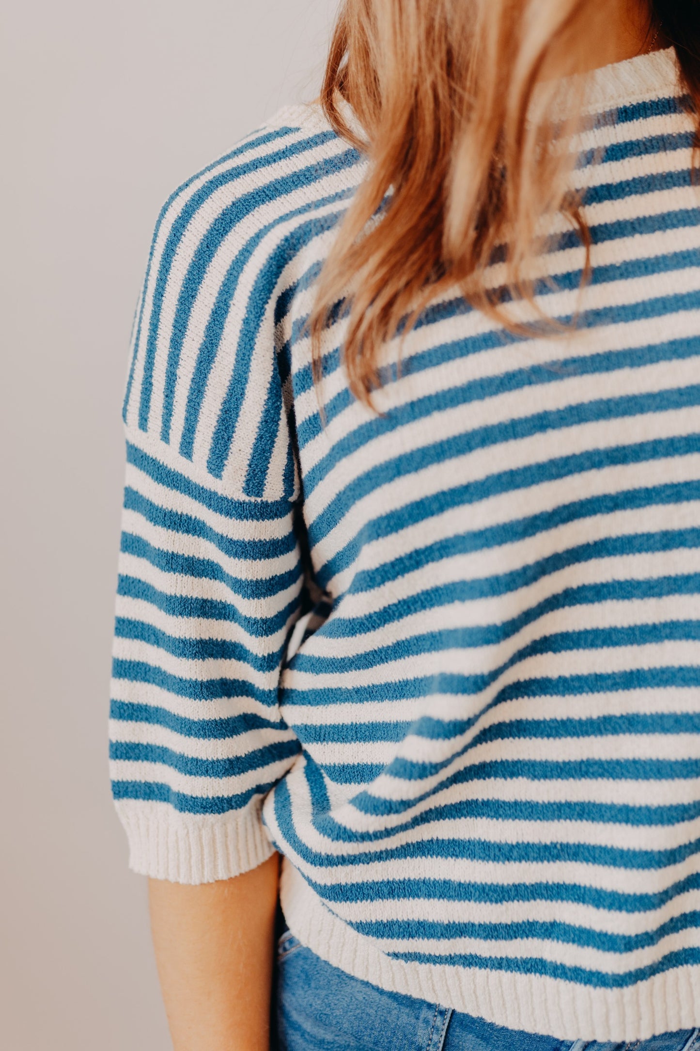 Blu Pepper | Striped Contrast Trim Knit Sweater | Blue