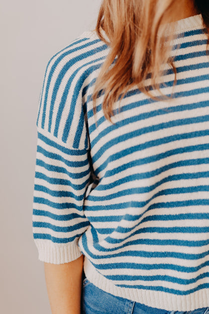 Blu Pepper | Striped Contrast Trim Knit Sweater | Blue