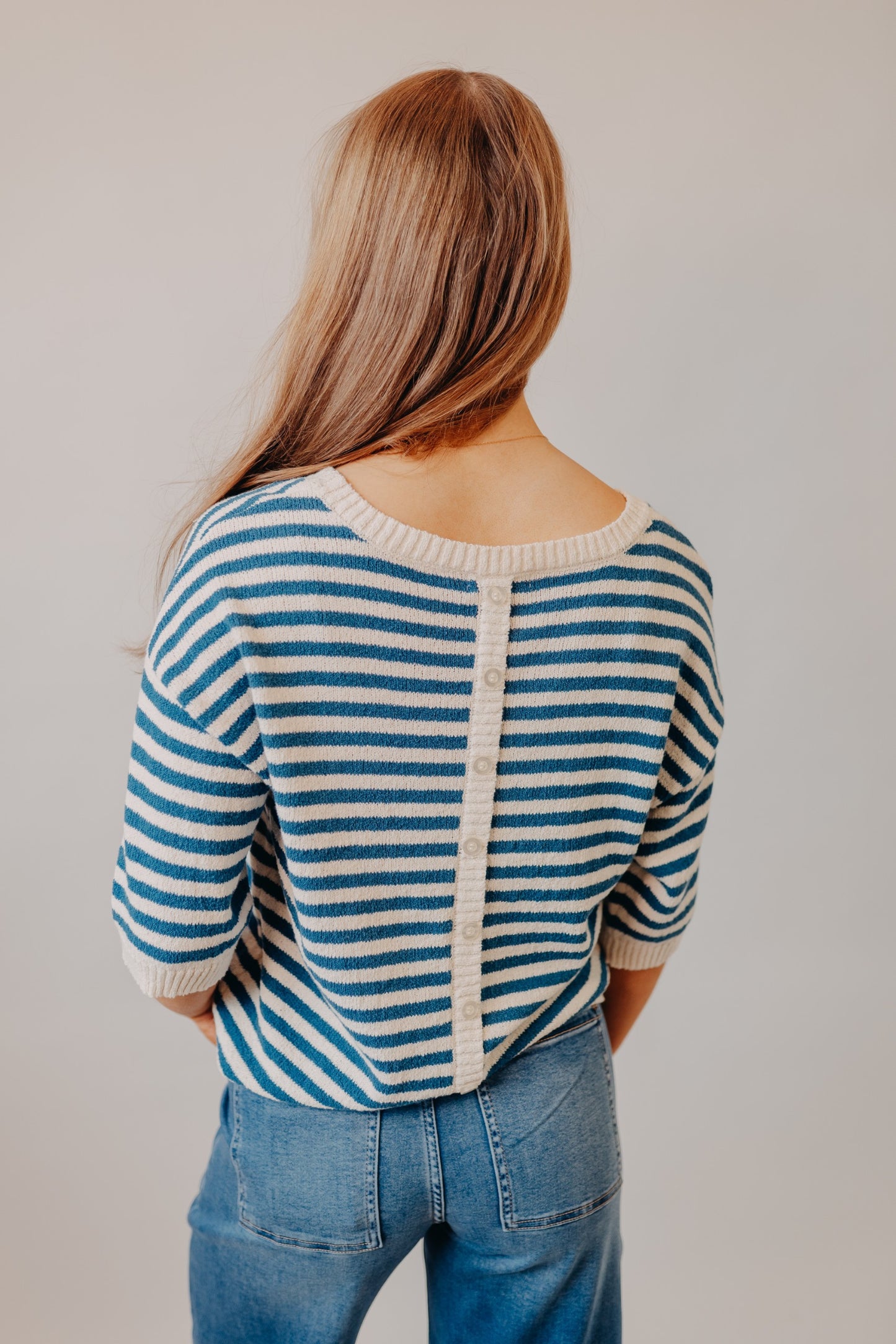 Blu Pepper | Striped Contrast Trim Knit Sweater | Blue