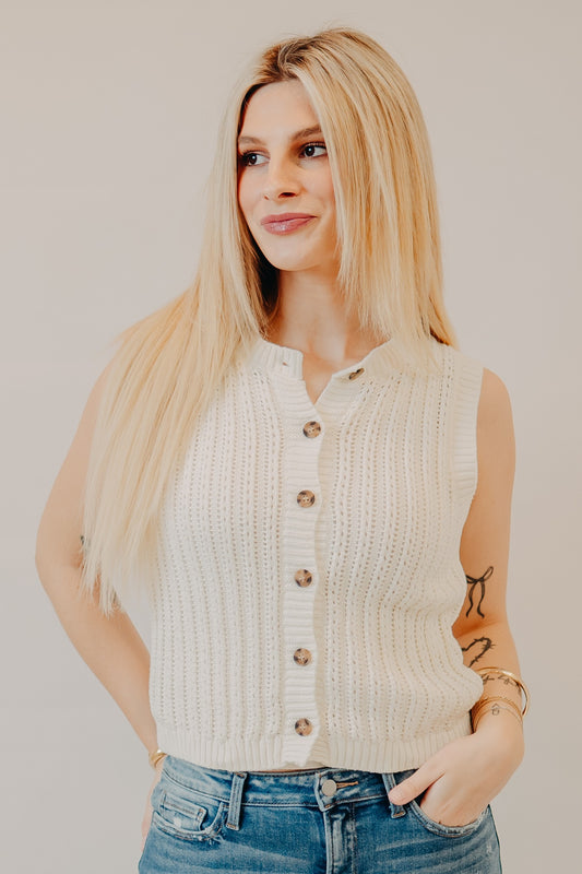Blu Pepper | Crew Neck Cardigan | White