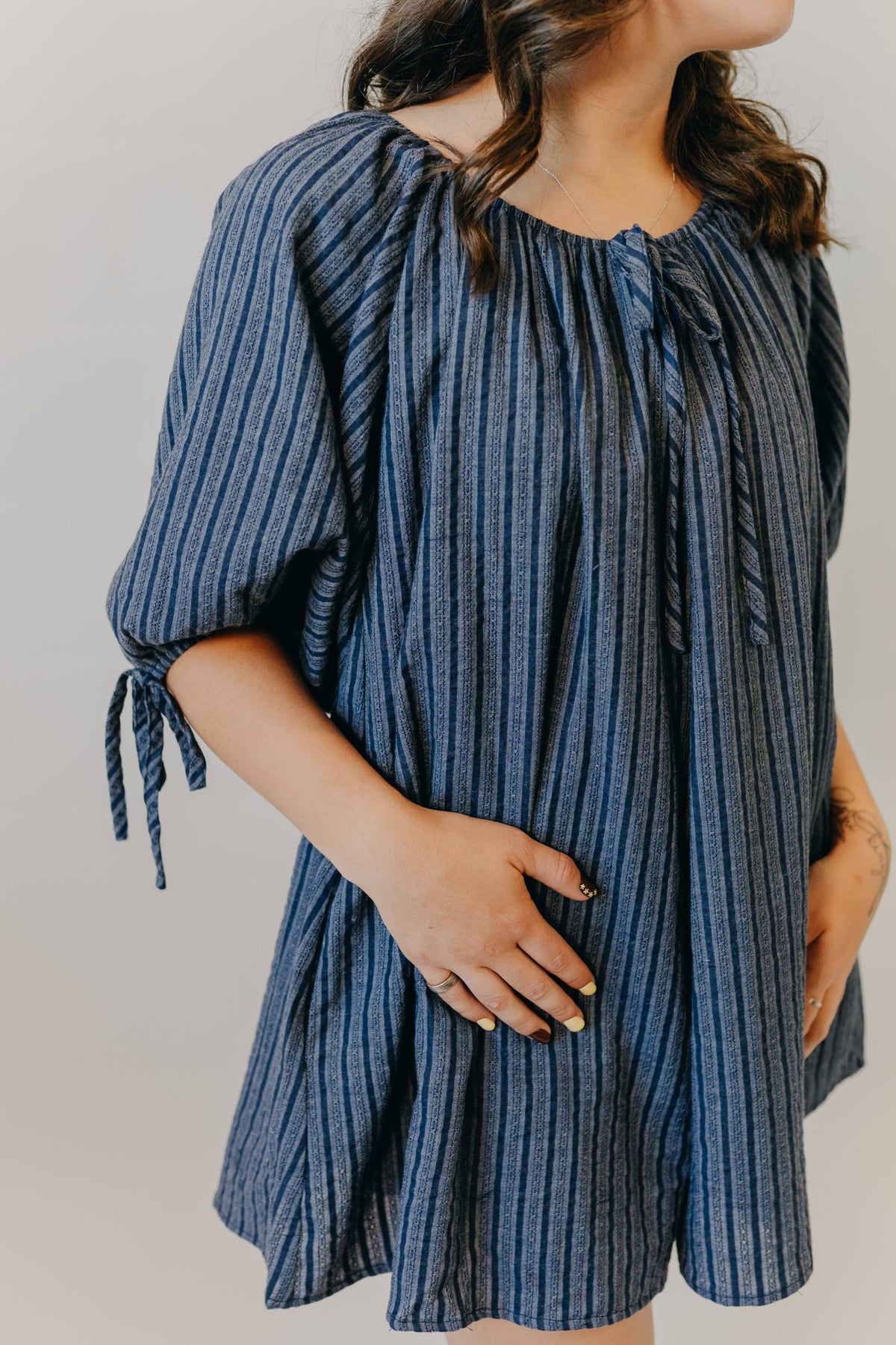 Miou Muse | Stripe Detail Loose Romper | Navy