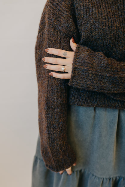 Blu Pepper | Mock Neck Knit Sweater | Brown