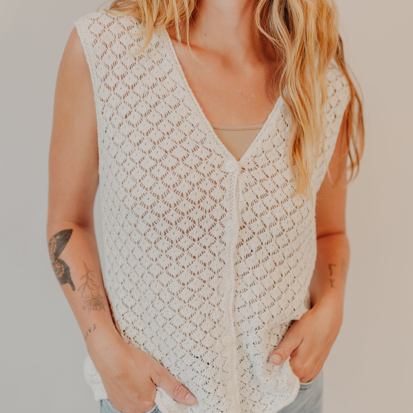 Be Cool | Button Up V-Neck Tank | Off White