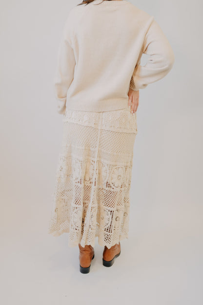 Doe & Rae | Crochet Floral Midi Skirt | Cream