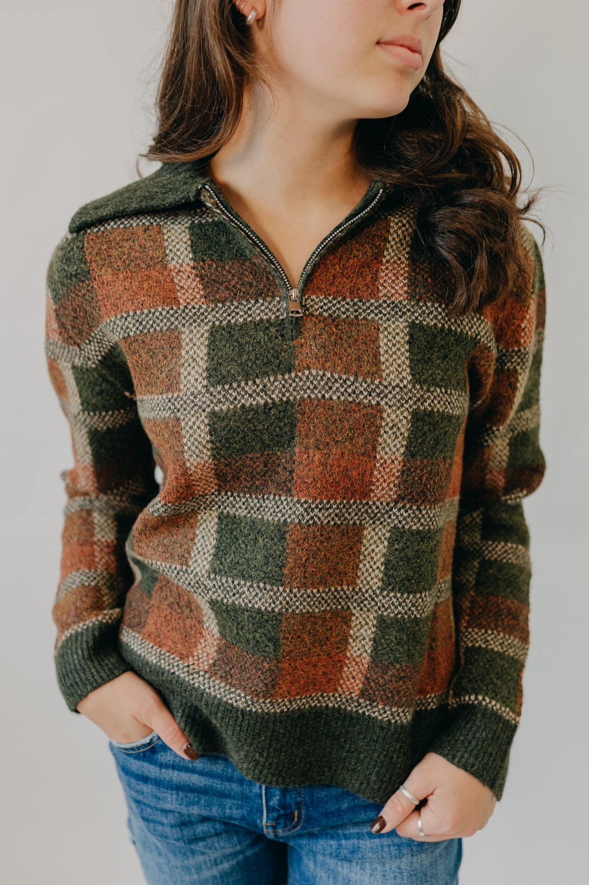Staccato | Check Jacquard Pullover | Olive