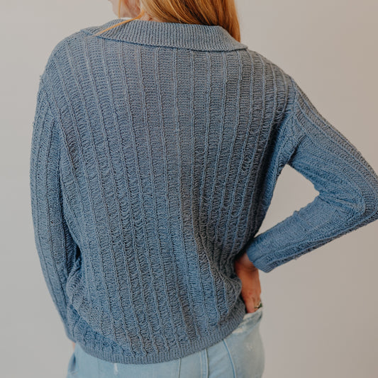Be Cool | Textured Button Up Cardigan | Slate Blue