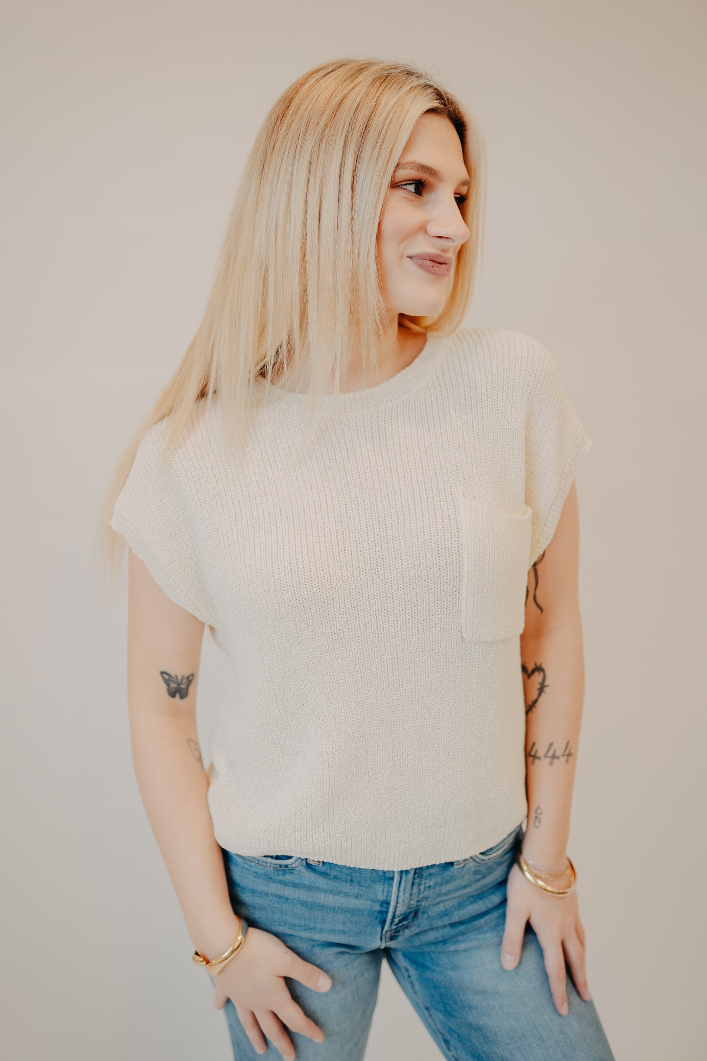 Blu Pepper | Batwing Sweater with Pocket | Ivory