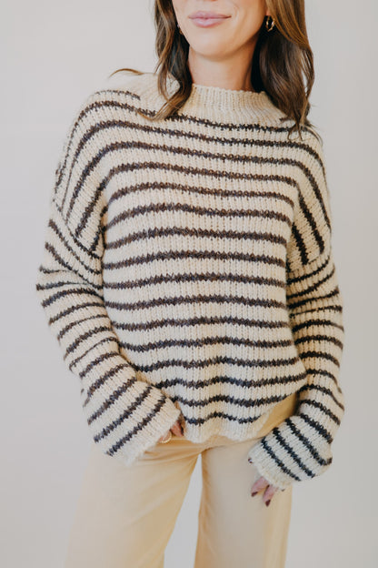 Blu Pepper | Striped Rolled Edge Sweater | Natural