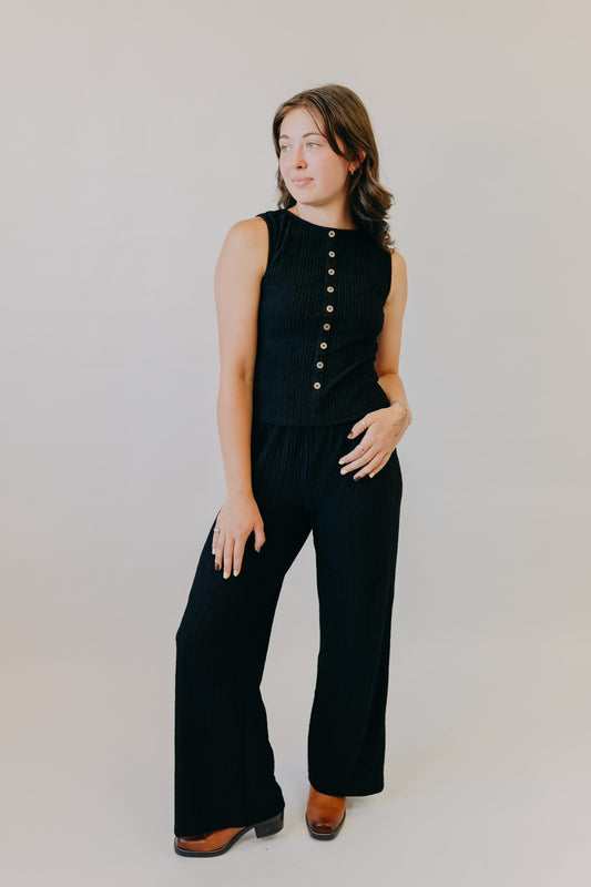 Blu Pepper | Textured Knit Lounge Pants | Black