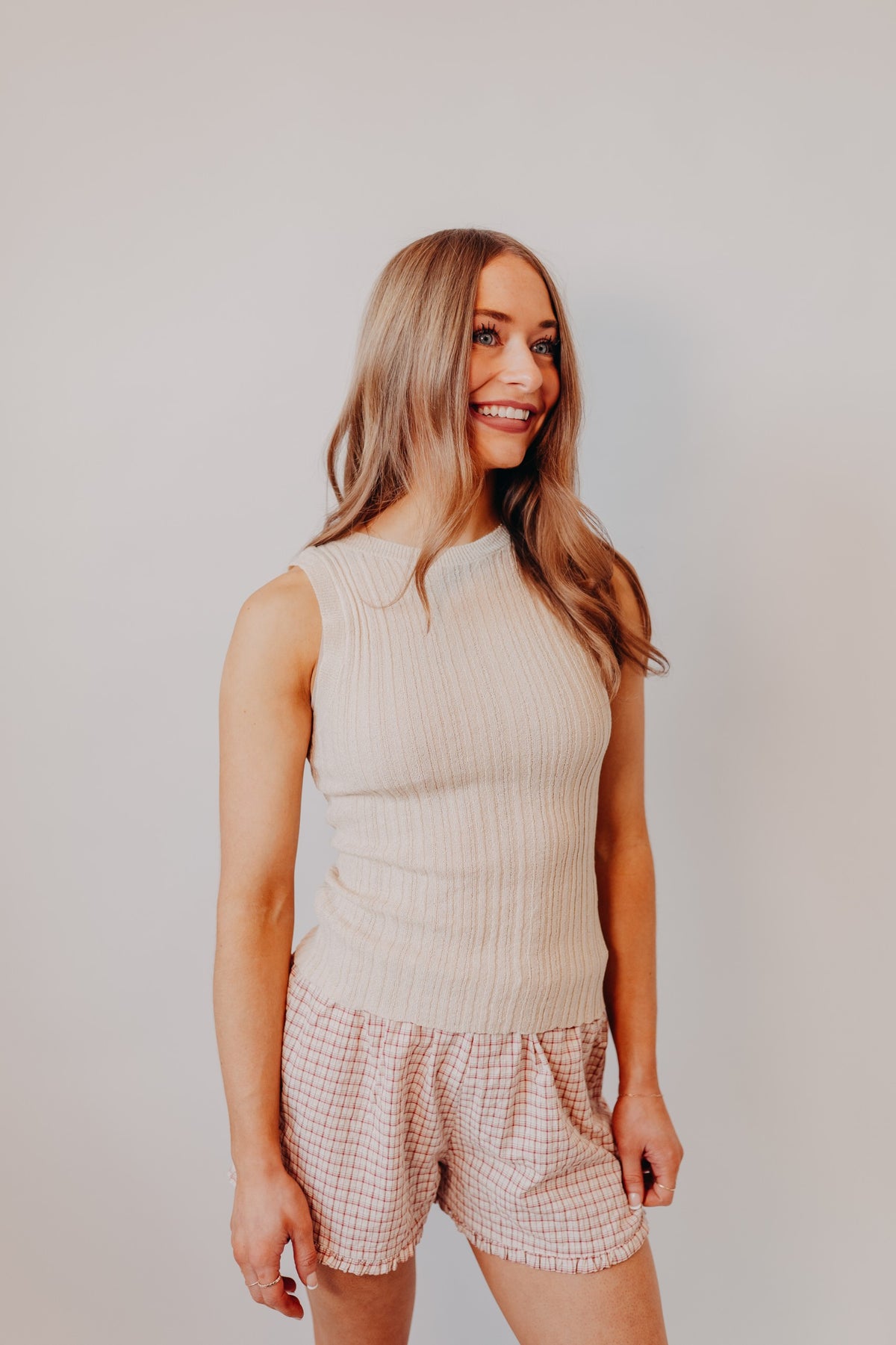 Blu Pepper | Sleeveless Sweater Top | Khaki