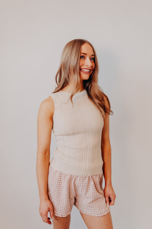 Blu Pepper | Sleeveless Sweater Top | Khaki