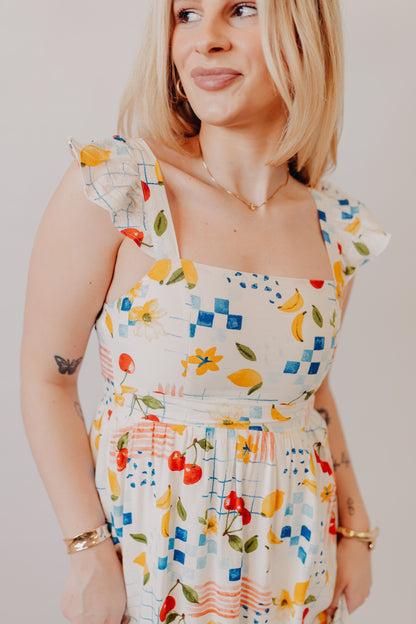 Blu Pepper | Picnic Motif Ruffle Strap Maxi Dress