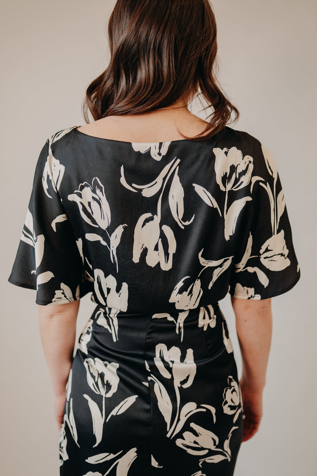 Fun2Fun | Floral Satin Pleated Wrap Dress | Black