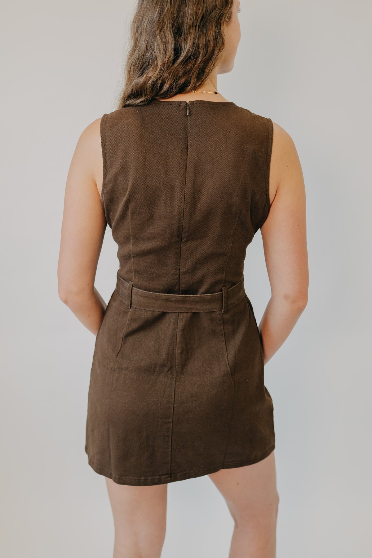 Blu Pepper | Belted Sleeveless Midi Dress | Brown