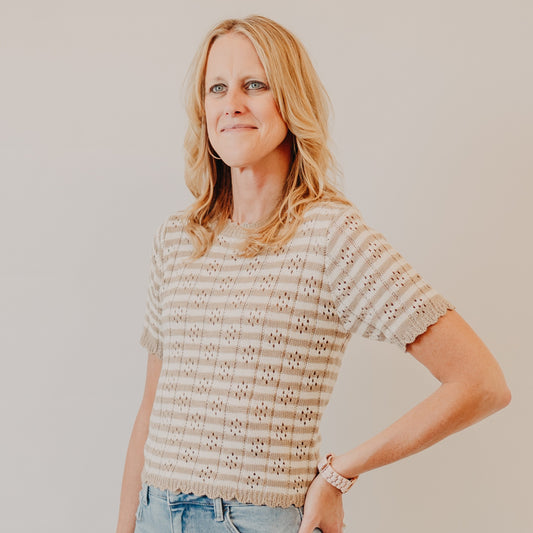 Doe & Rae | Scallop Edge Striped Top | Beige Ivory