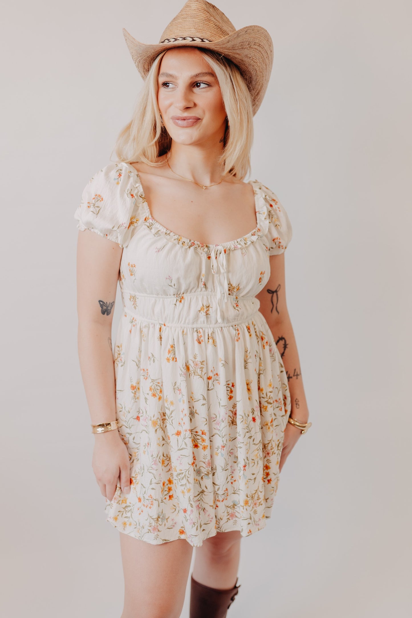 Blu Pepper | Floral Front Tie Midi Dress | Ivory Multi