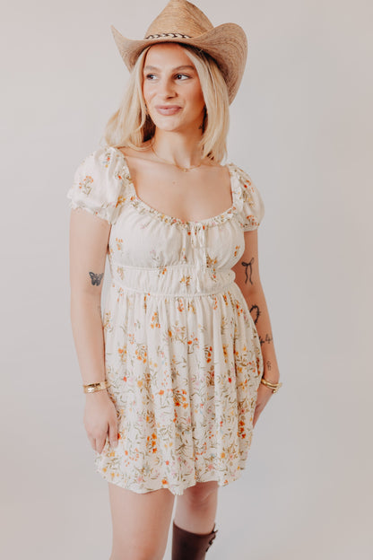 Blu Pepper | Floral Front Tie Midi Dress | Ivory Multi