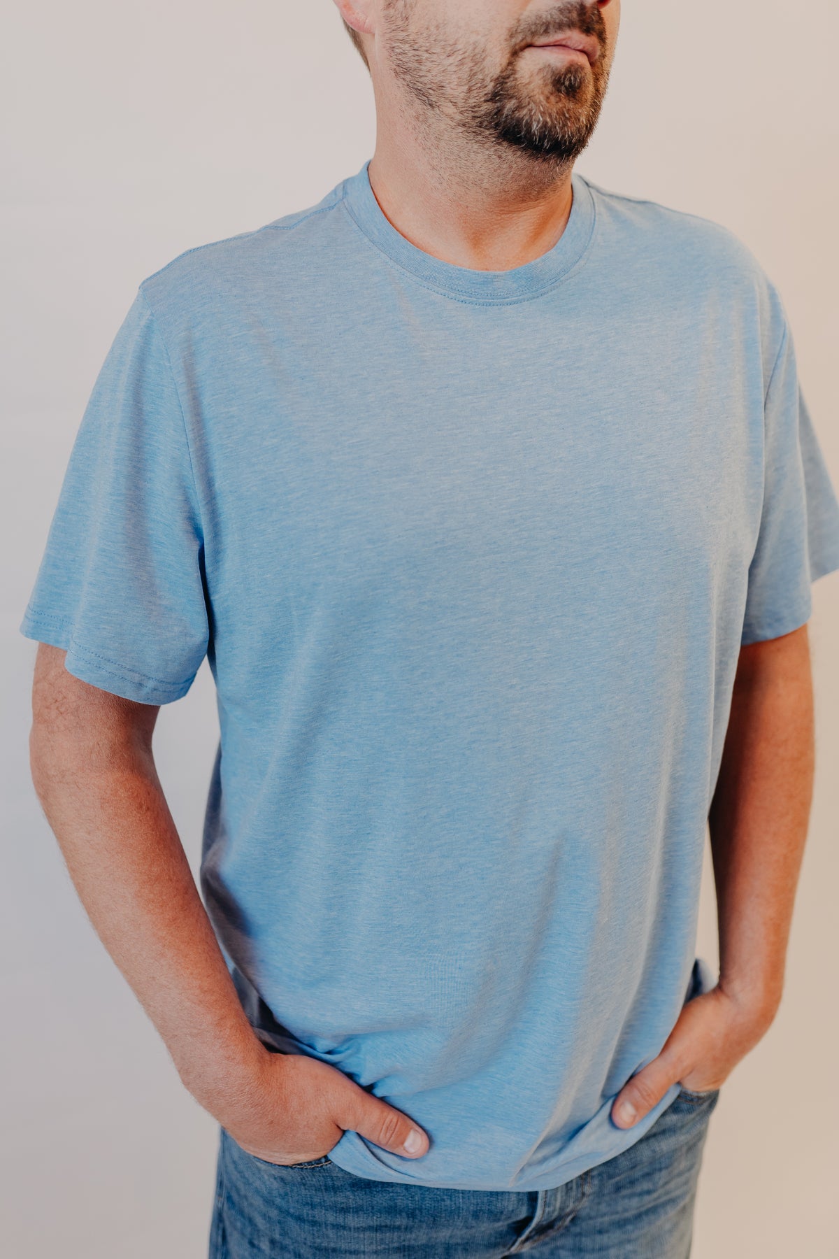Flag & Anthem | Essential Stretch Crew Tee | Lt Blue Heather