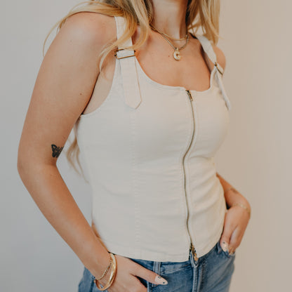 Doe & Rae | Adjustable Buckle Strap Top | Ecru